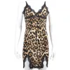 Kvinnors Sleepwear Plue Storlek Sommar Kvinnor Leopard Tryckt Underkläder Sexig Nightgown Lace Patchwork Nightwear för 20211