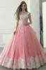 Gorący Różowy Ręcznie Made Flowers Princess Quinceanera Prom Dresses 2020 Koronki Aplikacja Koraliki Kwadratowe Lace-Up Party Page Cult 16 Sukienka Vestidos