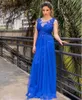 Abito da damigella d'onore Royal Blue Tulle Abiti da festa di nozze da donna con applicazioni Canotta a trapezio Abiti da cerimonia lunghi ed eleganti