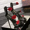 Дизайнерские женские бренды насосы насосы сандалии хрустальные красные губы Stiletto 8 см 11 см неглубокие рты открытые пальцы на молнии