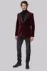 Custom Made Two Piece JacketPant Burgundy Velvet Coat Mens Suits Blazer Jacket Black Notch Lapel Groom Wedding Tuxedos Tailor F9703954