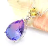 LuckyShine Water Drop Pendants Purple Watermelon Tourmaline Gemstone Silver New Women Silver 925 Necklaces Pendants With Chain 10 Pcs/Lot