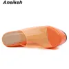 Aneikeh 2019 Sweet PVC Slippers Platform Dames Wedge Dames Dia's Zomer Strandschoenen Duidelijke Transparante Solid Ondiepe Maat 4-11