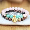 MG0630 Preto Veia Rhodonite Lotus Pulseira conjunto de alta qualidade Aquamarine Rose Quartz Yoga bracelete Hot Sale pulso Chakra Bracelet Mala