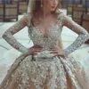 Sparkly Ball Gown Wedding Dresses Sheer Neck Sequins Beaded Tulle Long Sleeves Backless Wedding Gowns Plus Size Bridal Dresses HY4095