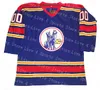 Hockey collégial personnalisé Kansas City Scouts pour hommes Simon Nolet Denis Herron Steve Durbano blanc bleu Alternate1974-1976 Vintage Name Jerseys