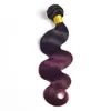 Ombre cheveux tisse trame noir et 99J vin rouge vague de corps malaisien vierge cheveux humains faisceaux bordeaux