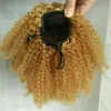 Menselijke Paardenstaart voor Zwarte Vrouwen Poney Extension Bun Updo Trekkoord Krullend Afro Bladerdeeg Haar Stuk Honing Blonde 27 # Kleur