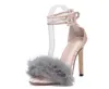 Hot Sale-it tacchi alti party fashion Ragazze in vero pelo di coniglio scarpe a punta sexy Scarpe da ballo Scarpe da sposa Sandali con doppio cinturino