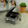 Vintage Metal Jewelry Box Carved Rose Pattern Lockable Antique Silver Color Alloy Princess Trinket Case Wedding Favors