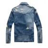 Fashion-Rip Denim Jassen Trend High Street Locomotive Modellen Denim Jas Zwart Gat Rits Slank Revers Denim Motorfiets Biker Jacket