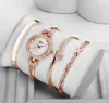 4 pçs conjunto feminino rosa ouro diamante pulseira relógio de luxo jóias senhoras feminino menina relógio casual quartzo relógios de pulso wy105238h