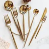 New Arrived Home Dining Tools Stainless Steel Flatware PVD Gold Finishing Hand Polishing Cutlery Set Knife Spoon Fork Set1102336