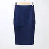 Sexig Multi Color Suede Midi Pencil Skirt Kvinnor Mode Elastisk Hög Waist Office Lady Bodycon Kjolar Saias