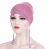 Mujeres musulmanas indias, turbante cruzado, gorro para la cabeza, quimio para el cáncer, tocado para la pérdida de cabello, cubierta, sombreros árabes islámicos, envoltura de Color sólido de Ramadán