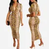 19ss New Arrival Damska Dress Designer Dla Lato Luksusowe Snakeskin Print Długim Rękawem Sukienka V-Neck Bodycon Sukienka Sexy Club Style Gorąca Sprzedaż