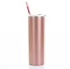 20oz Staight Cup 13 Färger Rostfritt Stål Skinny Tumbler Öl Kaffe Kopp med Drickande Straws Lid LJJO7223