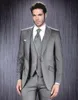 Classic Design Grey Strips Groom Tuxedos Peak Lapel One Button Groomsmen Mens Wedding Dress Excellent Man Suits(Jacket+Pants+Vest+Tie) 373