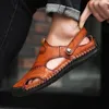 Big Size 48 Men Genuine Leather Sandals Summer Classic Men Shoes Slippers Soft Sandals Roman Comfortable Walking Footwear