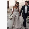 Nuovo abito da sposa da spiaggia estivo da sogno della Boemia Applique in pizzo con scollo a cuore senza schienale bianco avorio A Line Abiti da sposa lunghi Boho