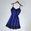 Kvinnor Sleepwear ärmlösa remmar Nattkläder Lace Trim Satin Seksi Bayan Gecelikler Nuisette Femme de Nuit Koszula Nocna #A2250F