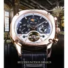 Zrezygnowanie z luksusowych złotych mechanicznych zegarków męskich Square Automatyczne księżycowe turbillon data oryginalna skórzana opaska zegarowy prezent322i
