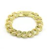 Wholesale-Fashion Gold Fully Iced Out Hip Hop crystal Bracelet Mens Cuban Bracelet Men s Simulated Bling Rhinestones Bangles