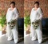 3 pièces blanc dentelle pantalon costumes mère de la mariée robes grande taille 2020 Scoop combinaison pantalons robe de soirée marié occasion spéciale robe
