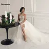 Dubai Beach Crystal Beaded Wedding Suknie ślubne Real obraz kantar A-line tiulowe suknie ślubne z boczną dzieloną szatą de Mariee