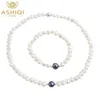 ASHIQI Real Freshwater Pearl Jewelry set for Women with Pure 925 Sterling Silver Beads Handmade Necklace Bracelet Bridal Gift