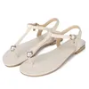 Hot Koop-Nieuwe 2019 Zomer Lederen Flip Flops Dames Schoenen Gladiator Casual Flat Sandal Woman White Black