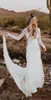 Abiti da sposa a sirena country rustici con maniche lunghe Abito da sposa in pizzo bohemien senza schienale vintage modesto Usa robe de mariee