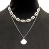 Puka Kabuk Kolye Metal Çift Zincir Chokers Alaşım Tarak Kolye Kolye Ulusal Stil Altın ve Gümüş