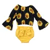 Babykleding Set 2-delige set Kids Clothing 2020 Zonnebloemprint lange mouwen T-shirt top+shorts babykleding kostuum