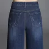 Hög midja kvinna denim breda benbyxor kvinnors jean femme pojkvän rippade jeans för kvinnor plus size dam mamma grossist varumärke