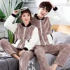 Couple Pajamas Unisex Adult Winter Warm Men Pajamas Set 2 Pieces Thicken Home Wear Flannel Sleepwear Long Sleeve Male Pijamas