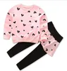 ragazze dei bambini pesca 2pcs stampa cuore vestiti set top gonna lunga T-shirt manica lunga + cotone arruffate ragazzi pant trackuit attrezzatura