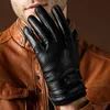 Fashion-2017 Herbst Mode Neue männer Echte Handschuhe Ziegenleder Gürtel Taste Schwarz Plus Samt Warme Handschuhe Fahren