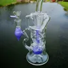 Hookahs New Double Recycler Glass Bong Fab Egg Heady Dab Oil Rigs Turbine Percolator Glass Bongs Milky Purple Green Water Pipes HR319