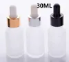 whole sale 30ml frosted glass dropper bottle essential oil glass bottle with gold sliver black cap