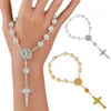 Chapelet catholique perles de prière Bracelet or argent dentelle verre jésus croix perle Bracelets déclaration bijoux femmes cadeau de noël