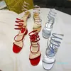 Hot Sale-Mulheres Sandals Cobra-Wrap Abrir Toe Sandal do banquete de casamento Sapatos Moda Diamond Sandals Mulheres Verão Chunky sapatos de salto