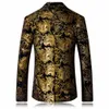 Gold Blazer Men Floral Casual Slim Blazery Przyjazd moda pojedyncza piersi męska kurtka marynarz ps rozmiar maskulino9363294