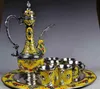 COLLECTIBLE DECORATED OLD Tibetan Silver CARVED FLOWER TEA POT CUP PLATE SET