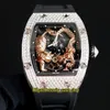 eternity Watches ZF 51-01 V2 version Real Tourbillon Mechanical 3D Dragon Tiger Totem Gold Dial RM51-01 Michelle Yeoh Mens Watch Iced Out Diamonds Case Rubber Strap