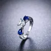 Groothandel- Sapphire Crystal Love Heart Zirkoon Vinger Ring Schoonheid Vrouwen Vrouw Engagement Bruiloft Kerstfamilie Gift Moeder Maat 6 7 8