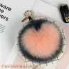 15cm Real Fox Fur Ball Heart Shaped Pompom Bag Charm Keychain Pendant Keyring Tassels2696