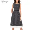 Vfemage Women Notch V Neck ColorBlock Patchwork Pockets Pleated Work Office Business Casual Party Flare A-Line Skater Dress 1031