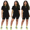 Zomer 2 Stuk Set Outfits Dames Trainingspakken Casual Sportkleding Solid T-shirt Korte Broek Legging Pullover + Shorts Klw1342_1