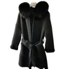 Korean Version Long Cashmere Coat With Real Fox Fur Trim Hoodie Warm Thicken Large Pockets Coat female Women Outwear Winter Coat CJ191214